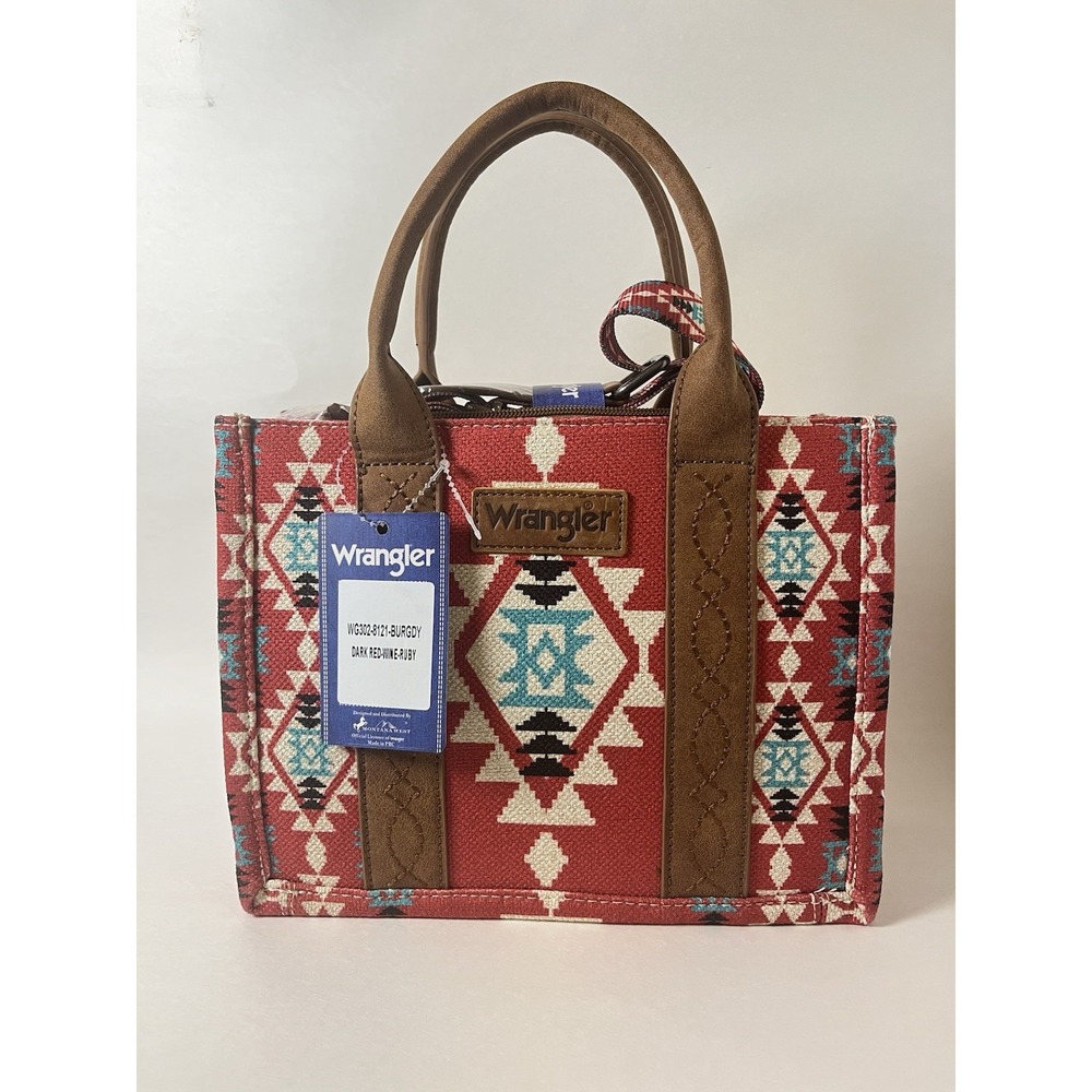 Wrangler Southwestern Aztec Crossbody Tote Women's Western Bag Burgundy NEW